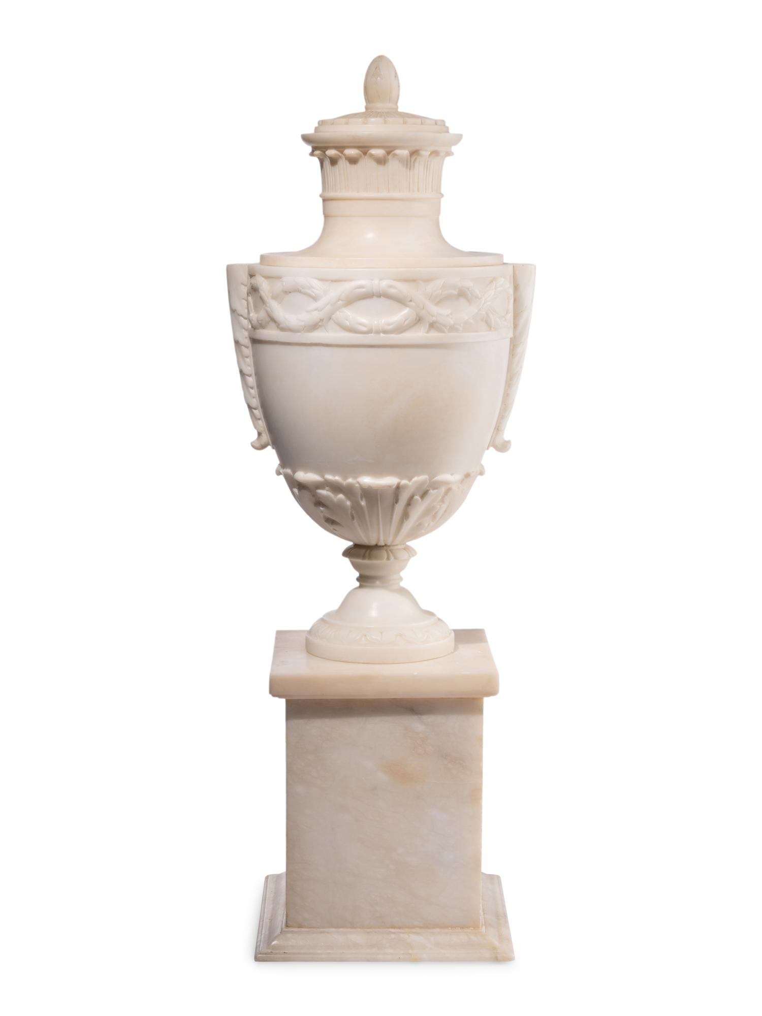 A Pair of Italian Alabaster Urns and Covers