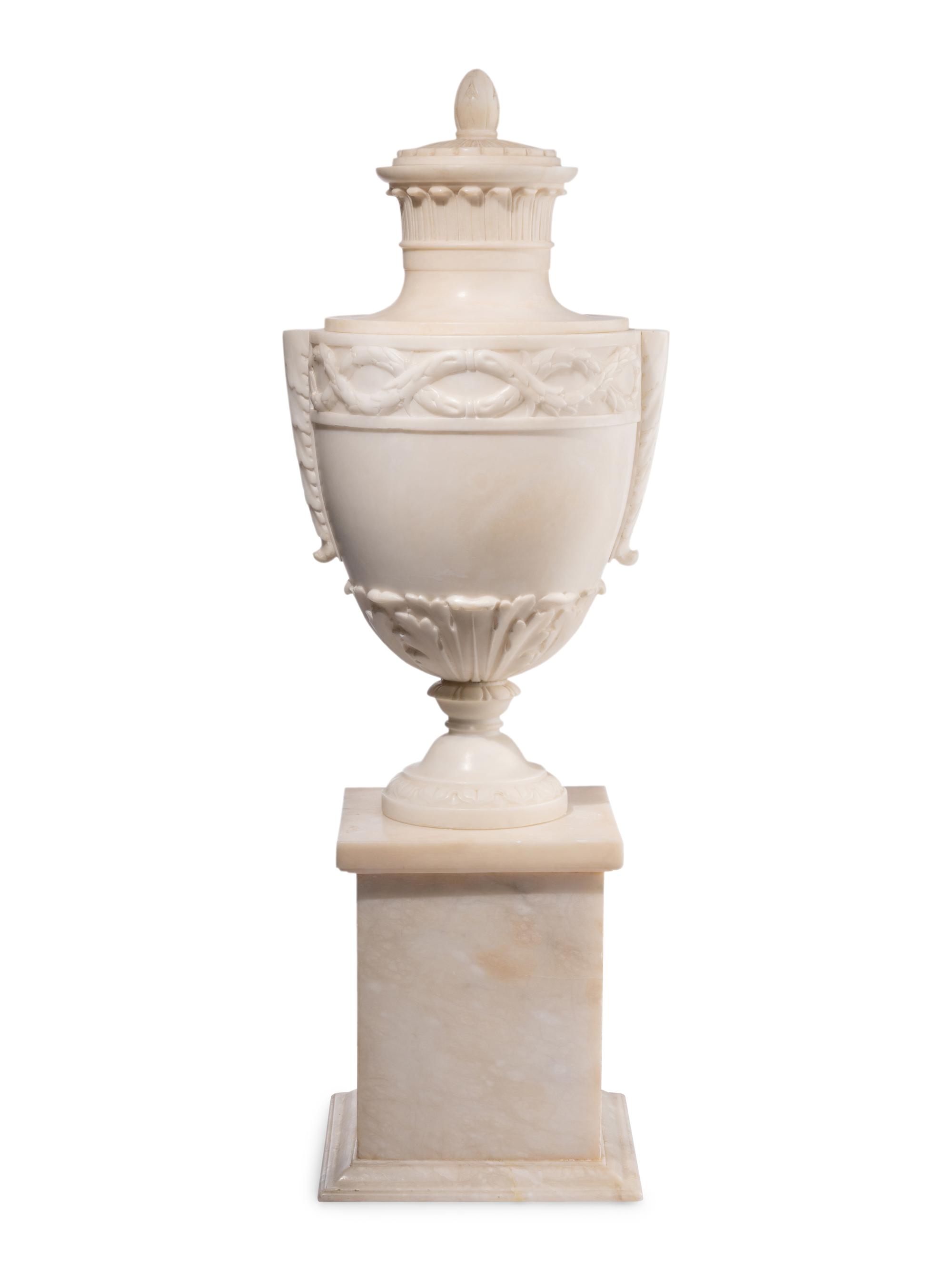 A Pair of Italian Alabaster Urns and Covers