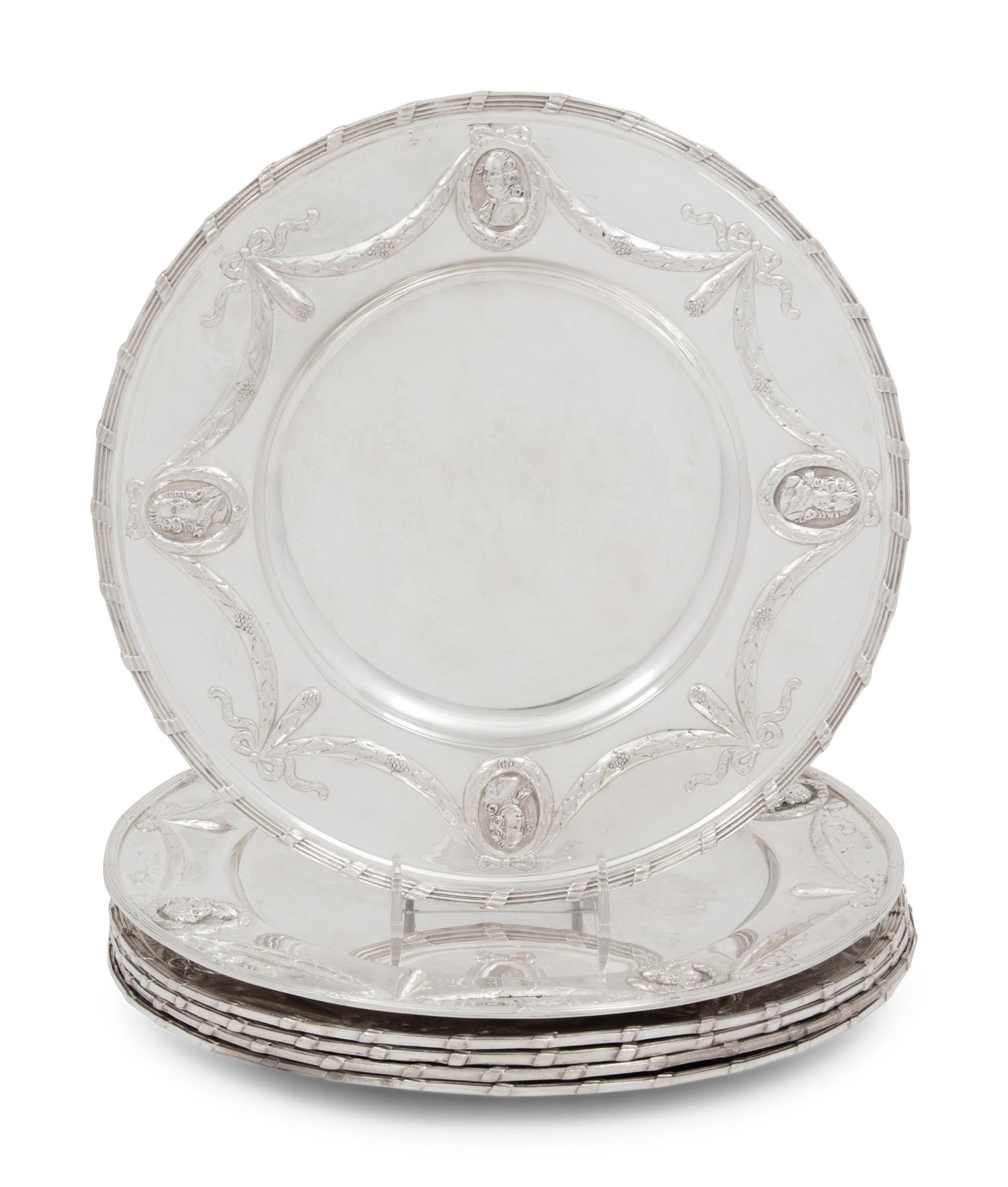 A Set of Six German Silver Plates