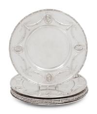 A Set of Six German Silver Plates