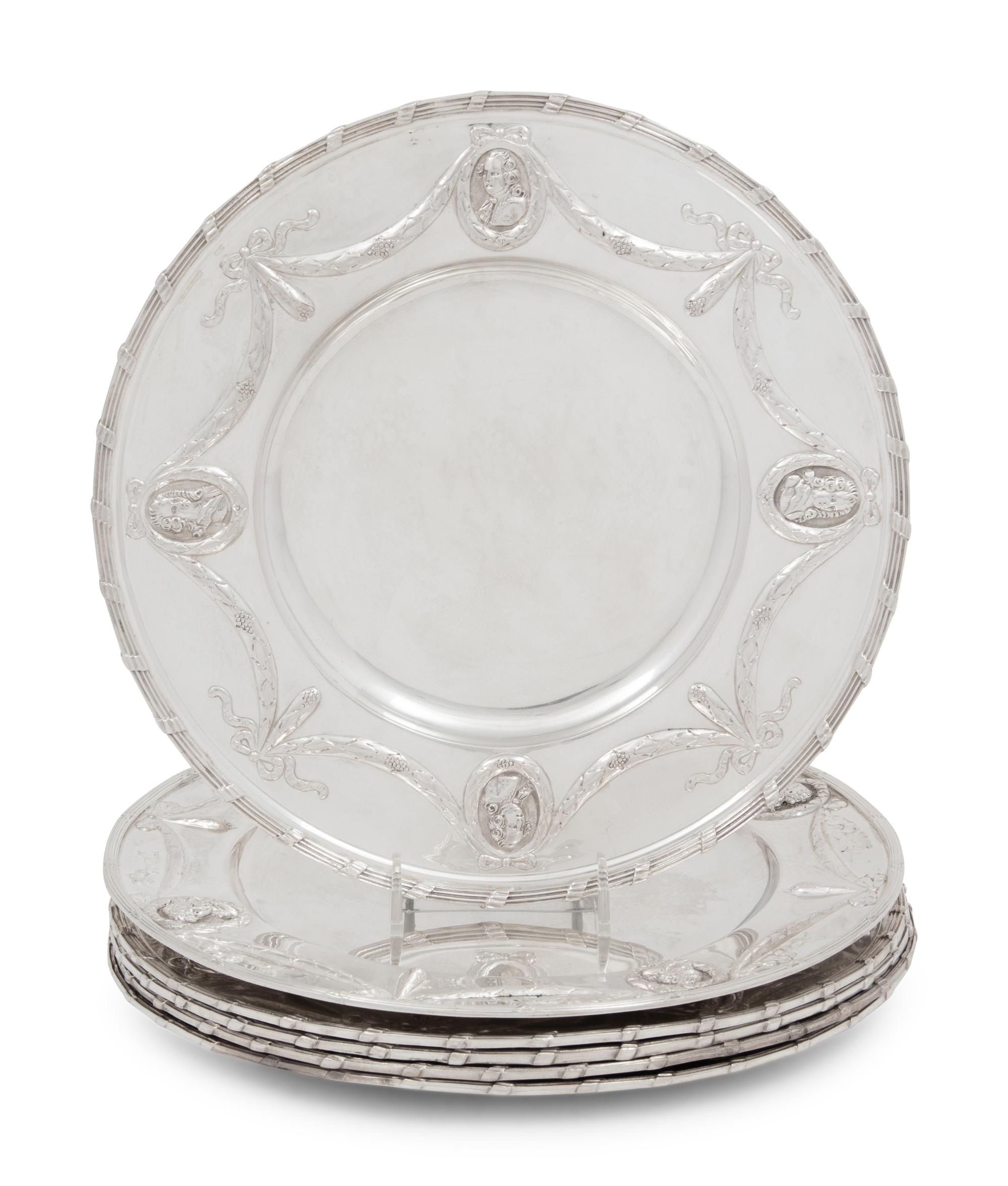 A Set of Six German Silver Plates