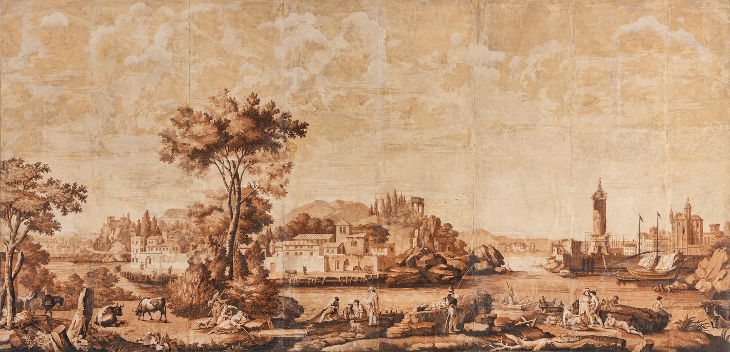 A French Scenic Wallpaper Depicting Palazzo Vinadio