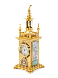 A Continental Gilt Metal and Enameled Mantel Clock