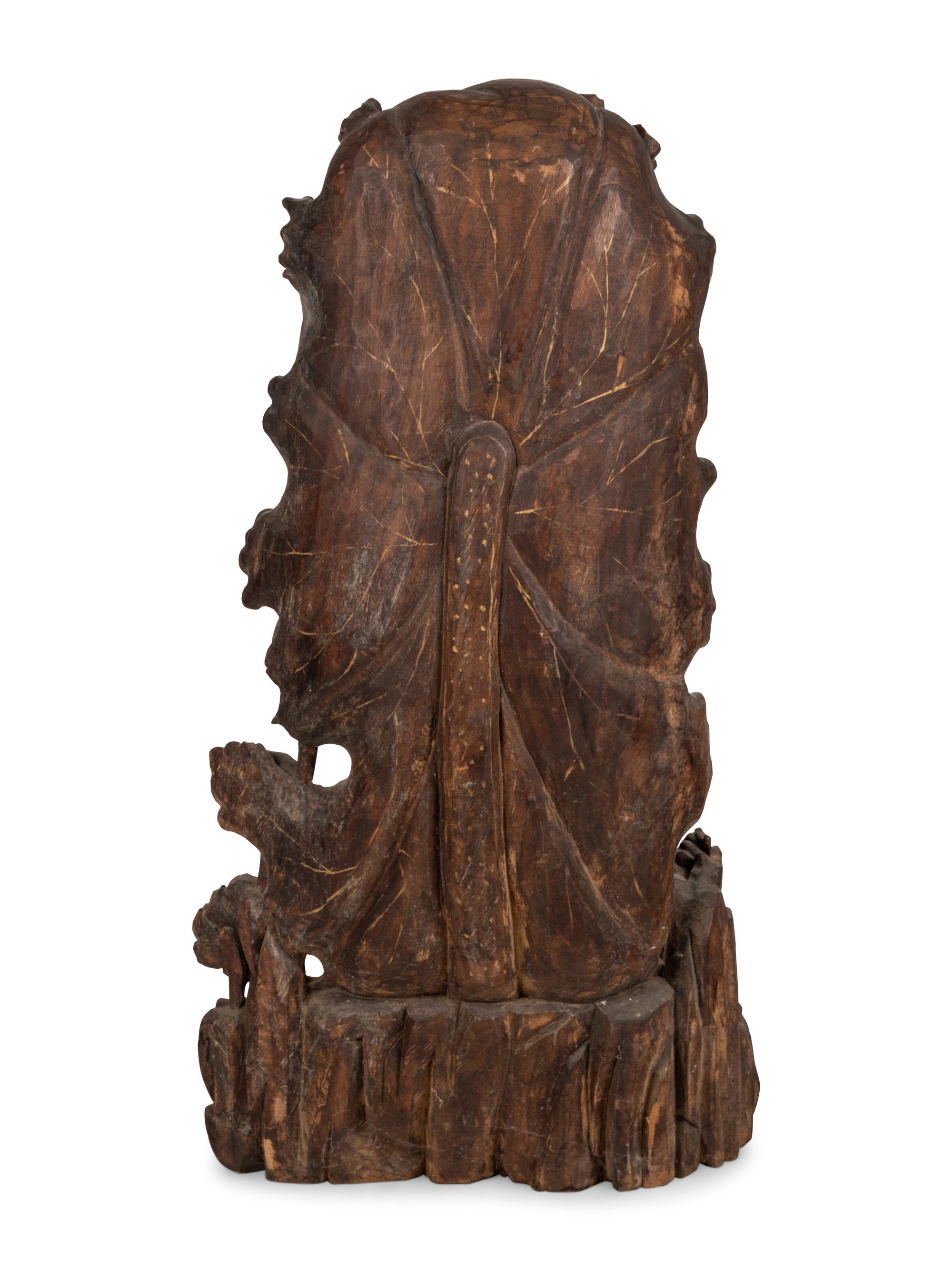 A Monumental Chinese Parcel Gilt Carved Harwood Figure of Guanyin