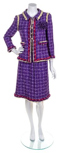 A Chanel Purple Tweed Skirt Suit, Size 38.