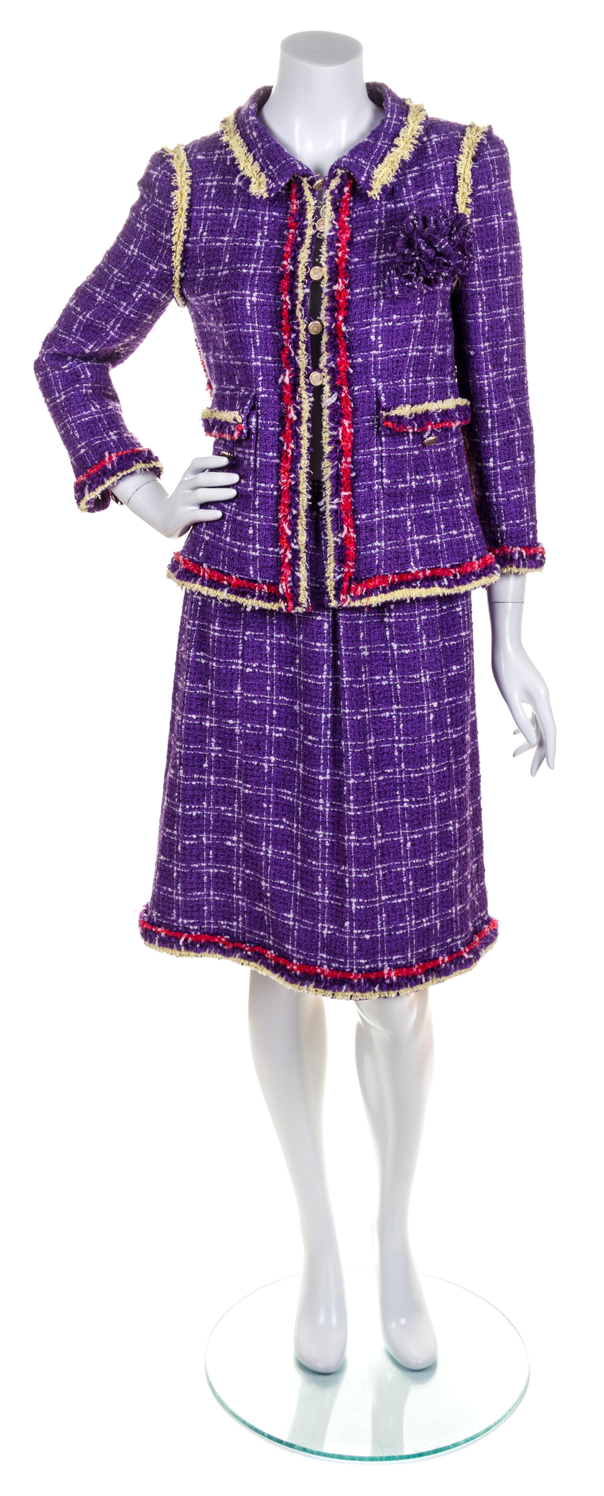A Chanel Purple Tweed Skirt Suit, Size 38.