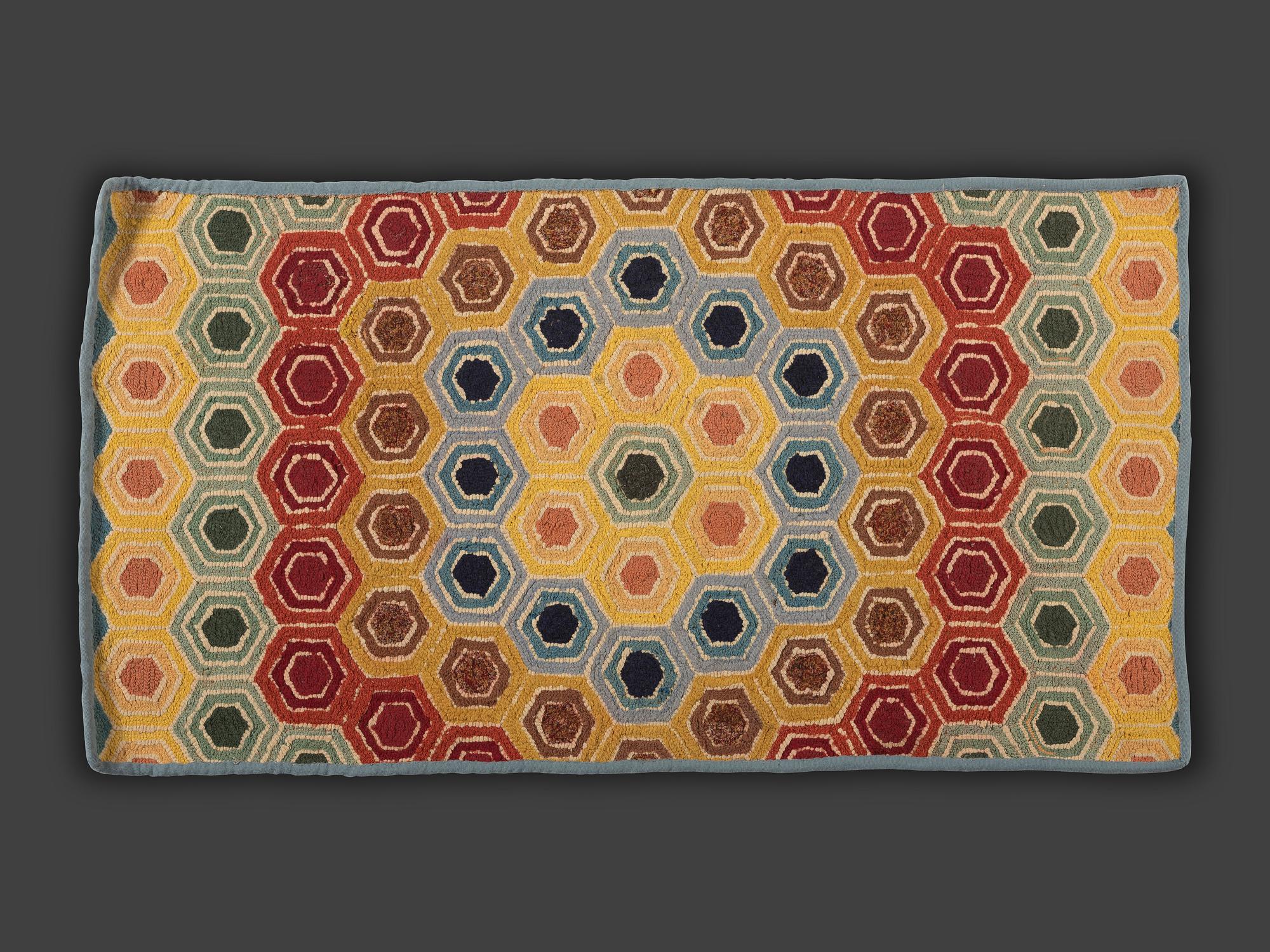 Two American Geometric Hooked Rugs