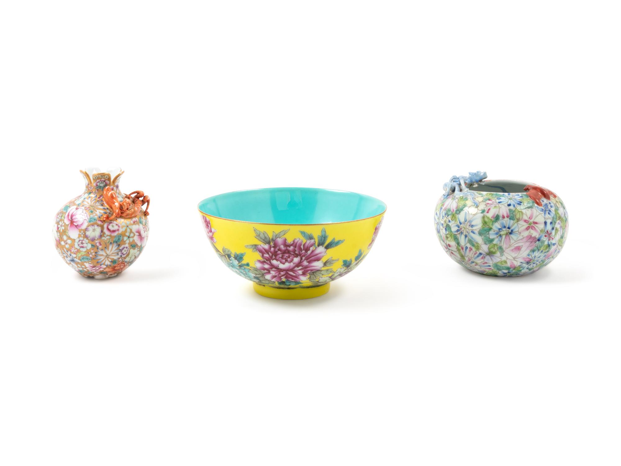 Three Chinese Famille Rose Porcelain Articles