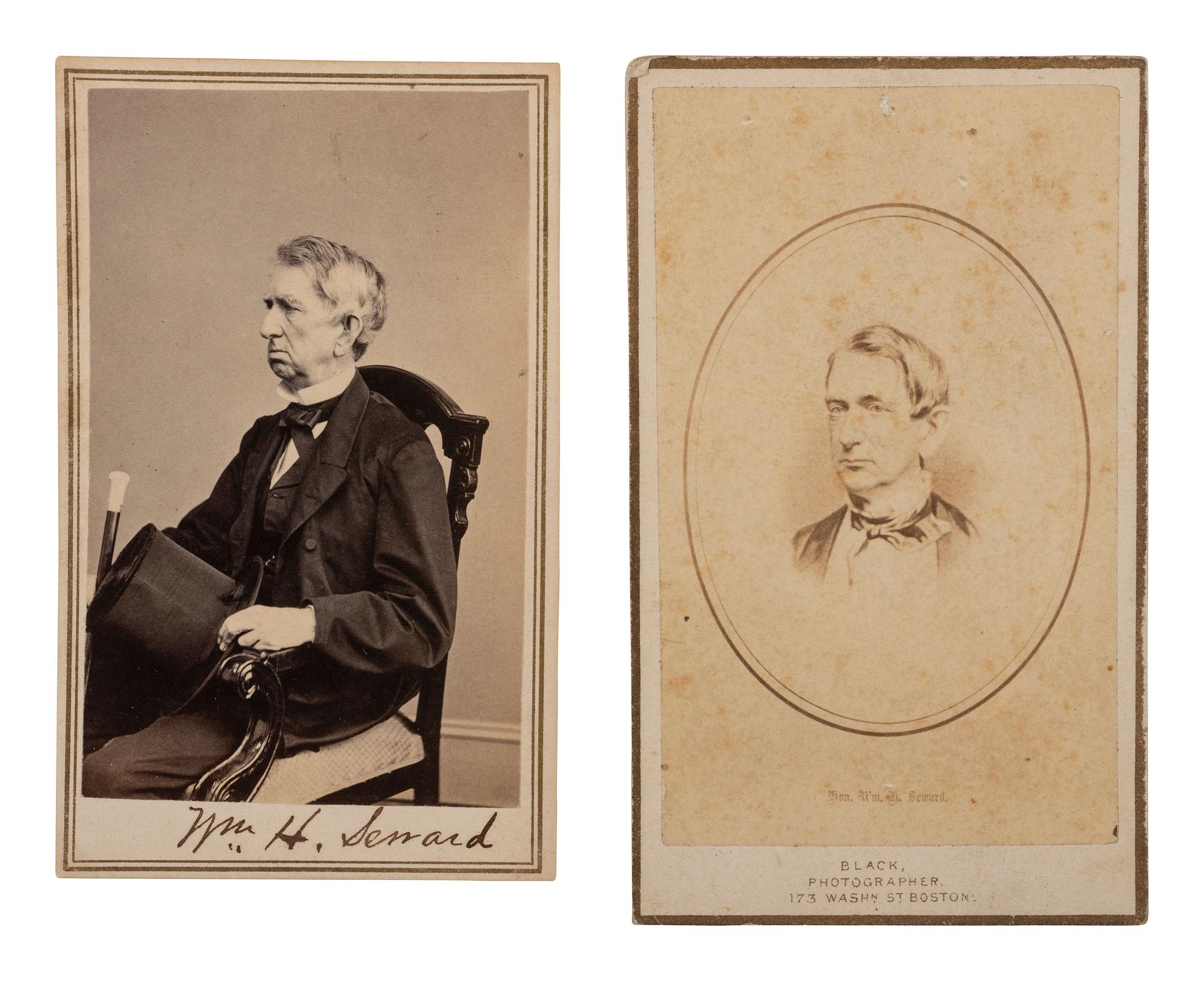 [SEWARD, William H. (1801-1872)]. 3 CDVs including Secretary Seward's Diplomatic Party, At Trenton High Falls, N. Y. Utica, NY: W. J. Baker, 1863.