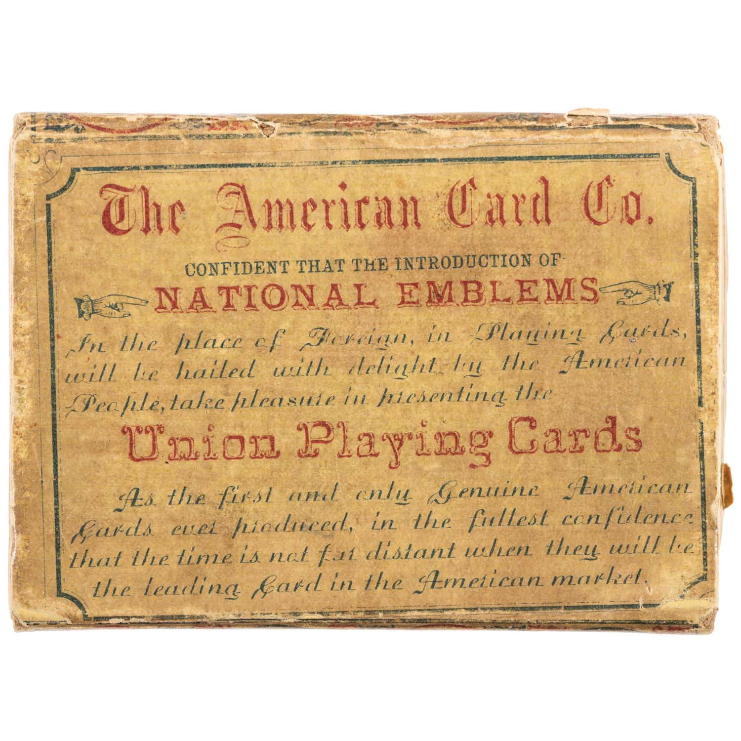 Union Playing Cards . New York: American Card Co., [ca 1863]. Complete set of Civil War playing cards with original box.