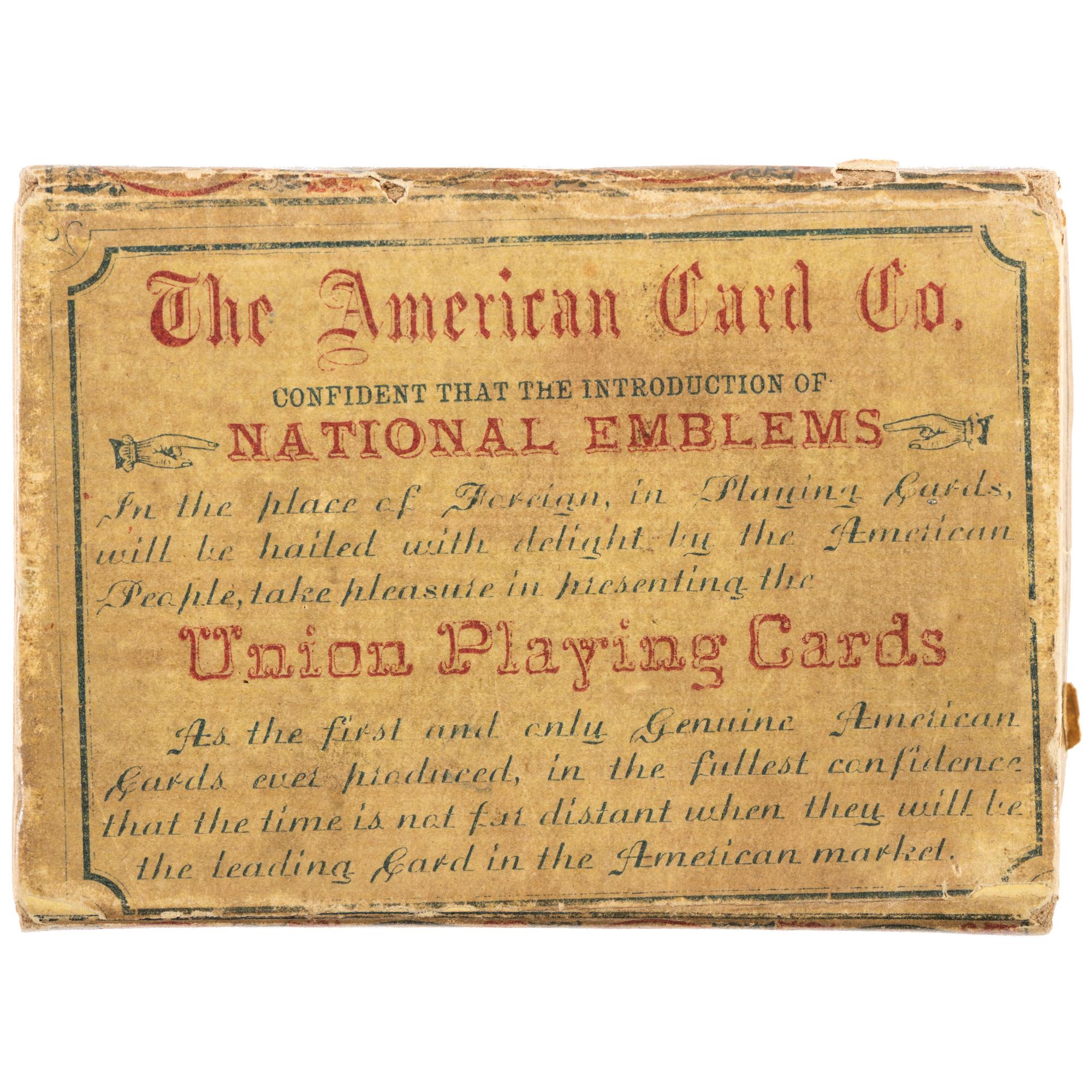 Union Playing Cards . New York: American Card Co., [ca 1863]. Complete set of Civil War playing cards with original box.
