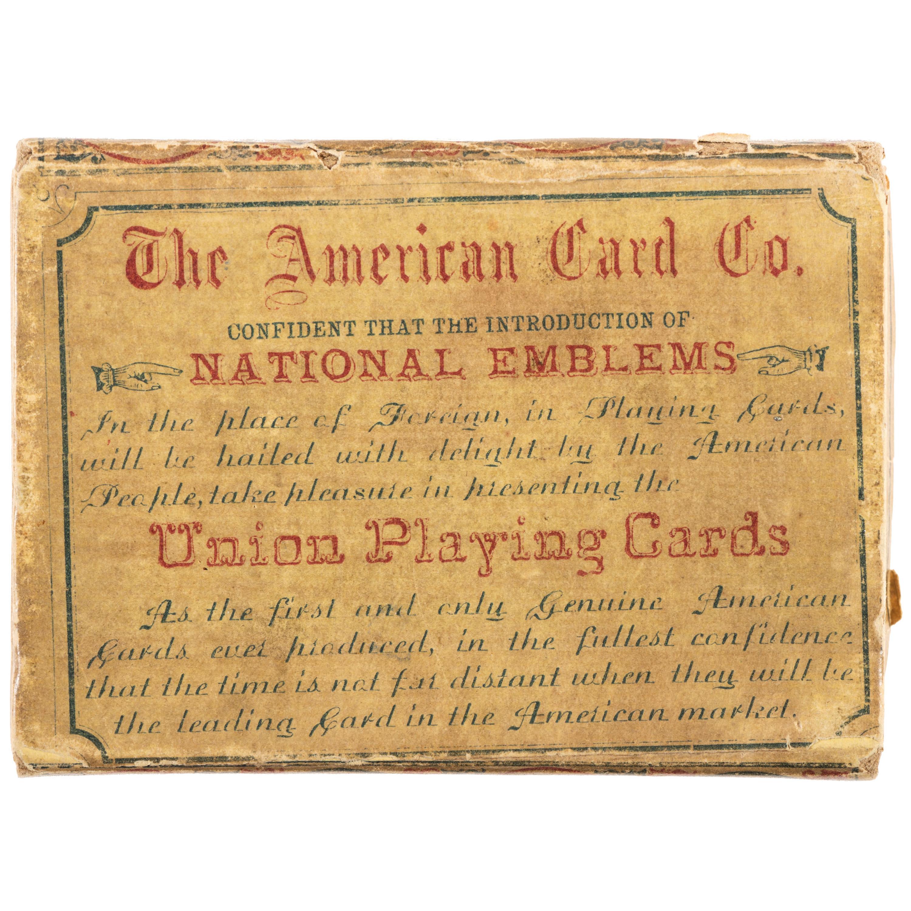 Union Playing Cards . New York: American Card Co., [ca 1863]. Complete set of Civil War playing cards with original box.