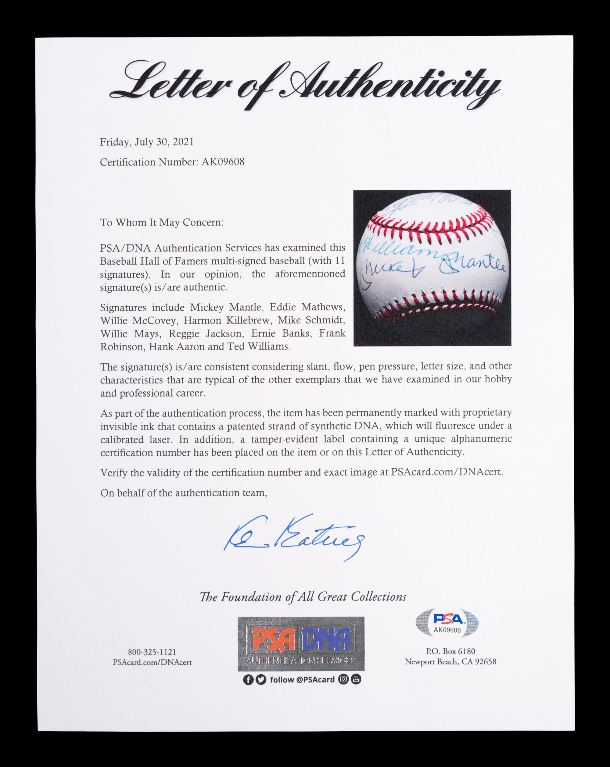 A 1980s 500 Home Run Club Signed Autograph Baseball Featuring 11 Autographs (PSA Authentic)