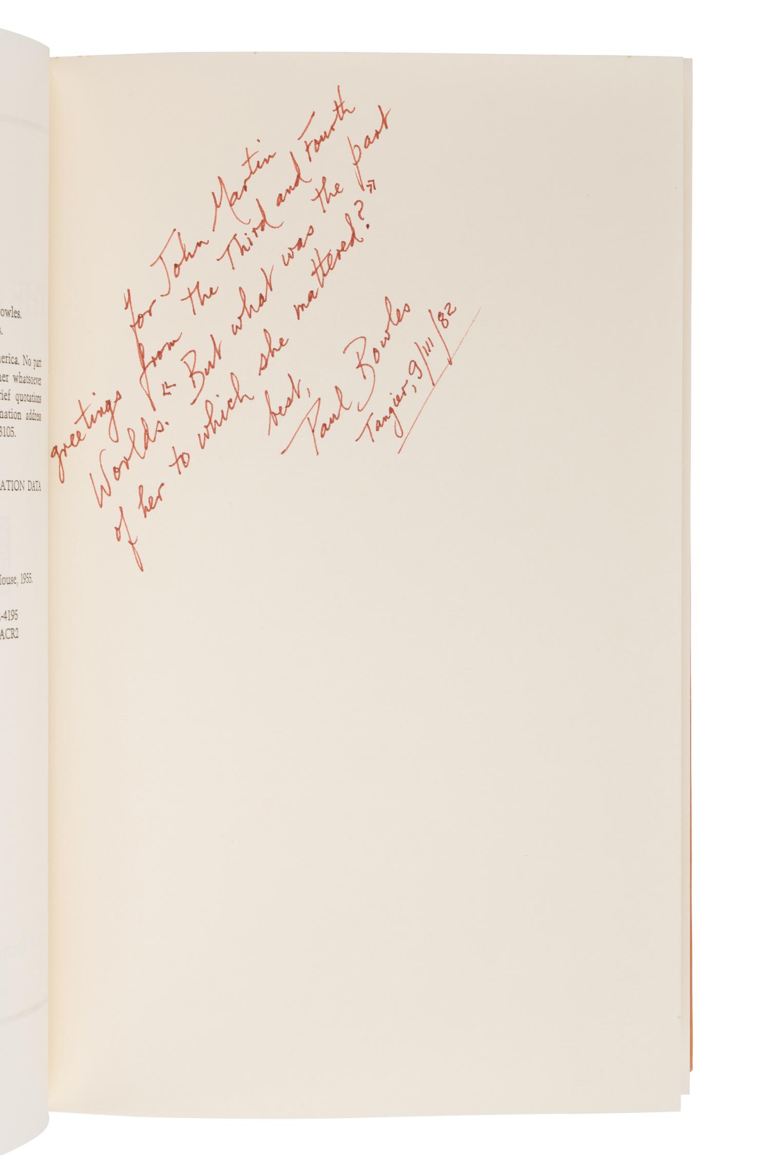 [FINE PRESS -- BLACK SPARROW PRESS]. BOWLES, Paul (1910-1999). The Spider's House . Santa Barbara: Black Sparrow Press, 1982.