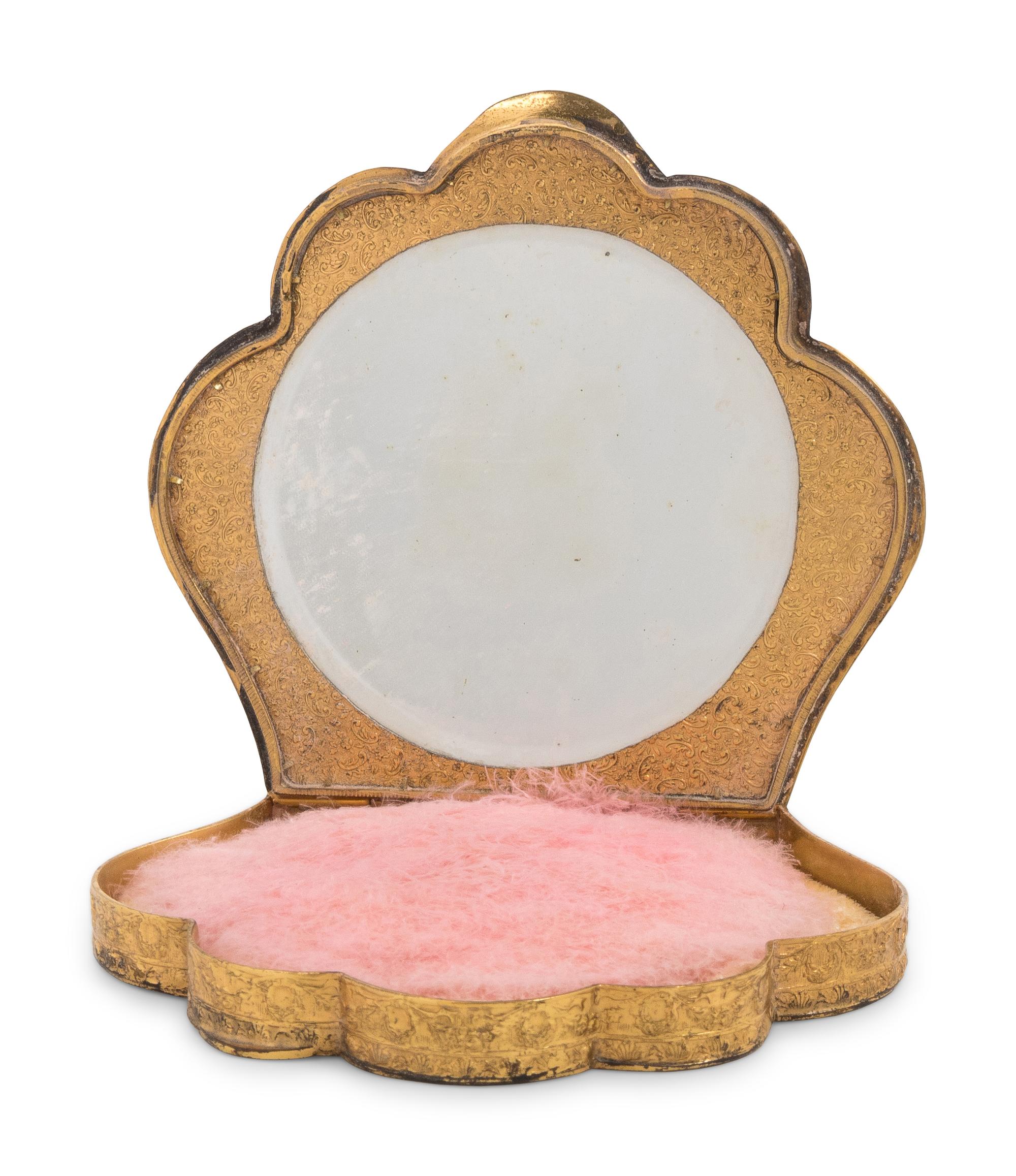 A Continental Gilt Metal and Faux Malachite Compact