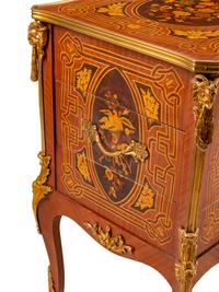 A Pair of Louis XV Style Gilt-Bronze-Mounted Marquetry Side Cabinets