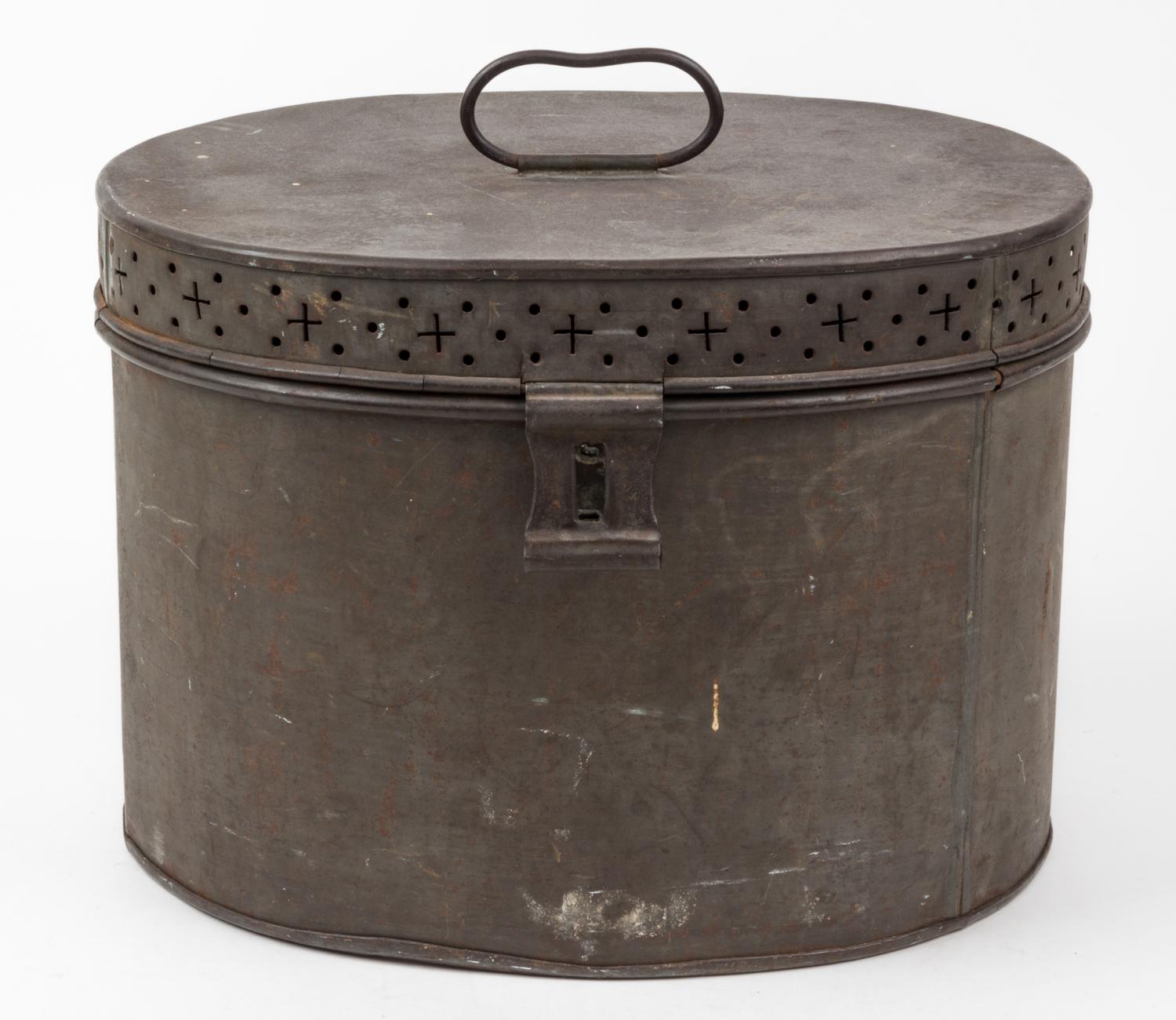 A Covered Aluminum Container Height 9 5/8 inches.