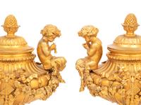 A Pair of Louis XVI Style Gilt Bronze and Marble Covered Urns