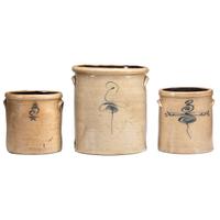 Three Stoneware Crocks with Cobalt Capacity Marks