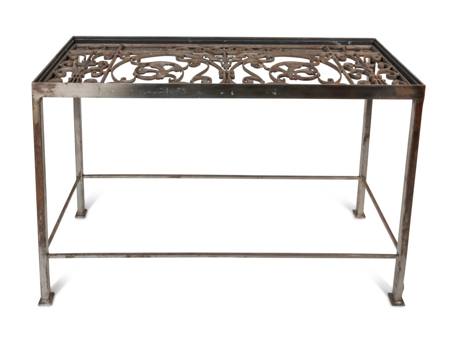 A Steel Console Table with a Cast Iron Grate-Inset Top — 20TH CENTURY