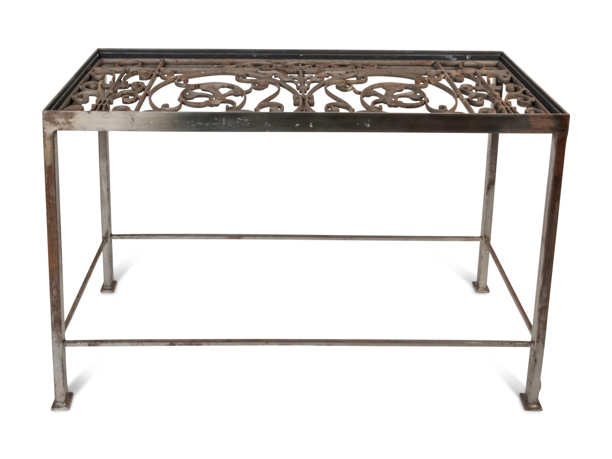 A Steel Console Table with a Cast Iron Grate-Inset Top — 20TH CENTURY