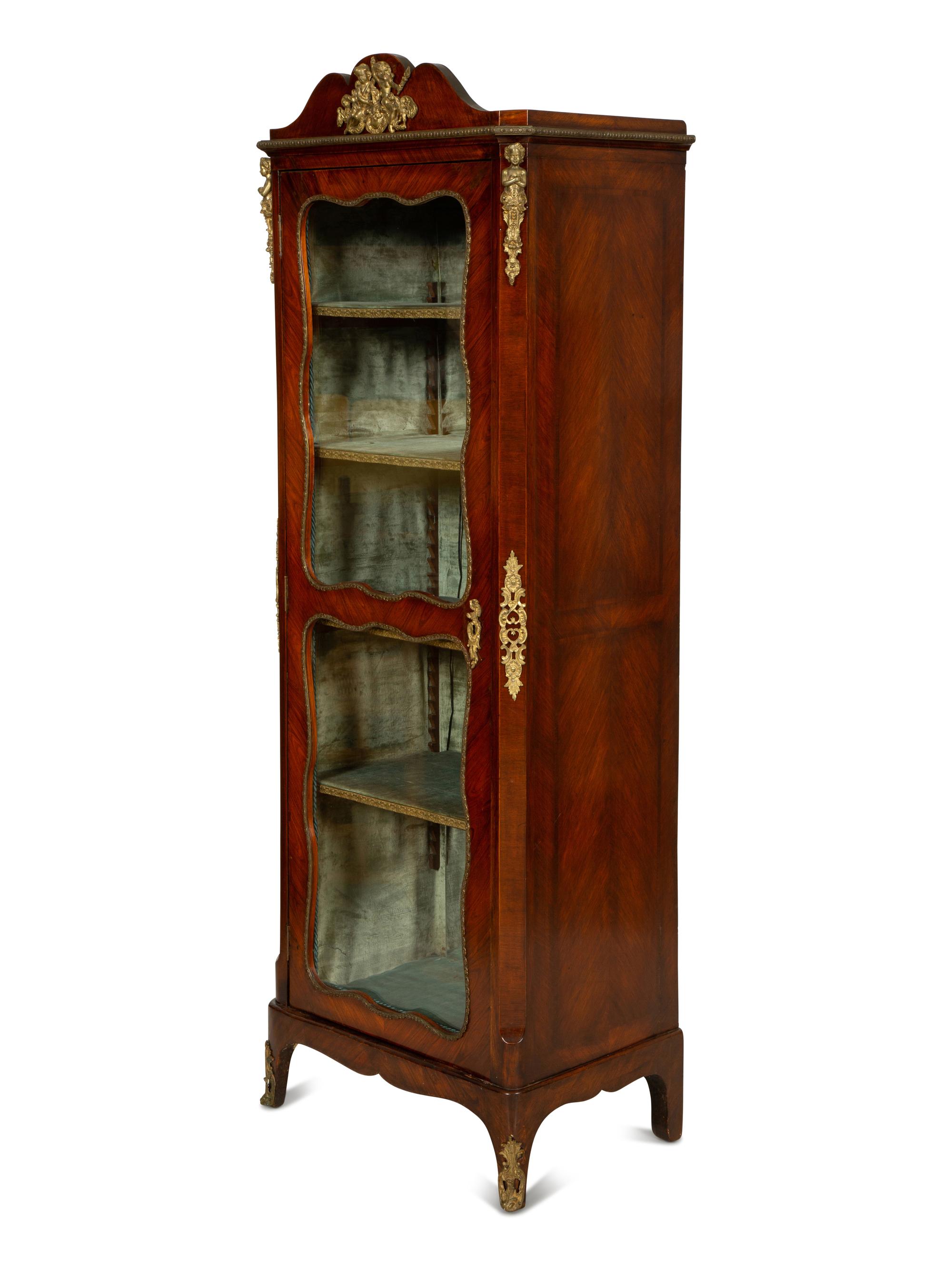 A Louis XV Style Gilt Bronze Mounted Kingwood Vitrine Cabinet