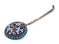 A Russian Silver, Cloisonné Enamel and Birch Throne Salt