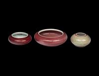 Three Chinese Peach Bloom Glazed Porcelain Washers