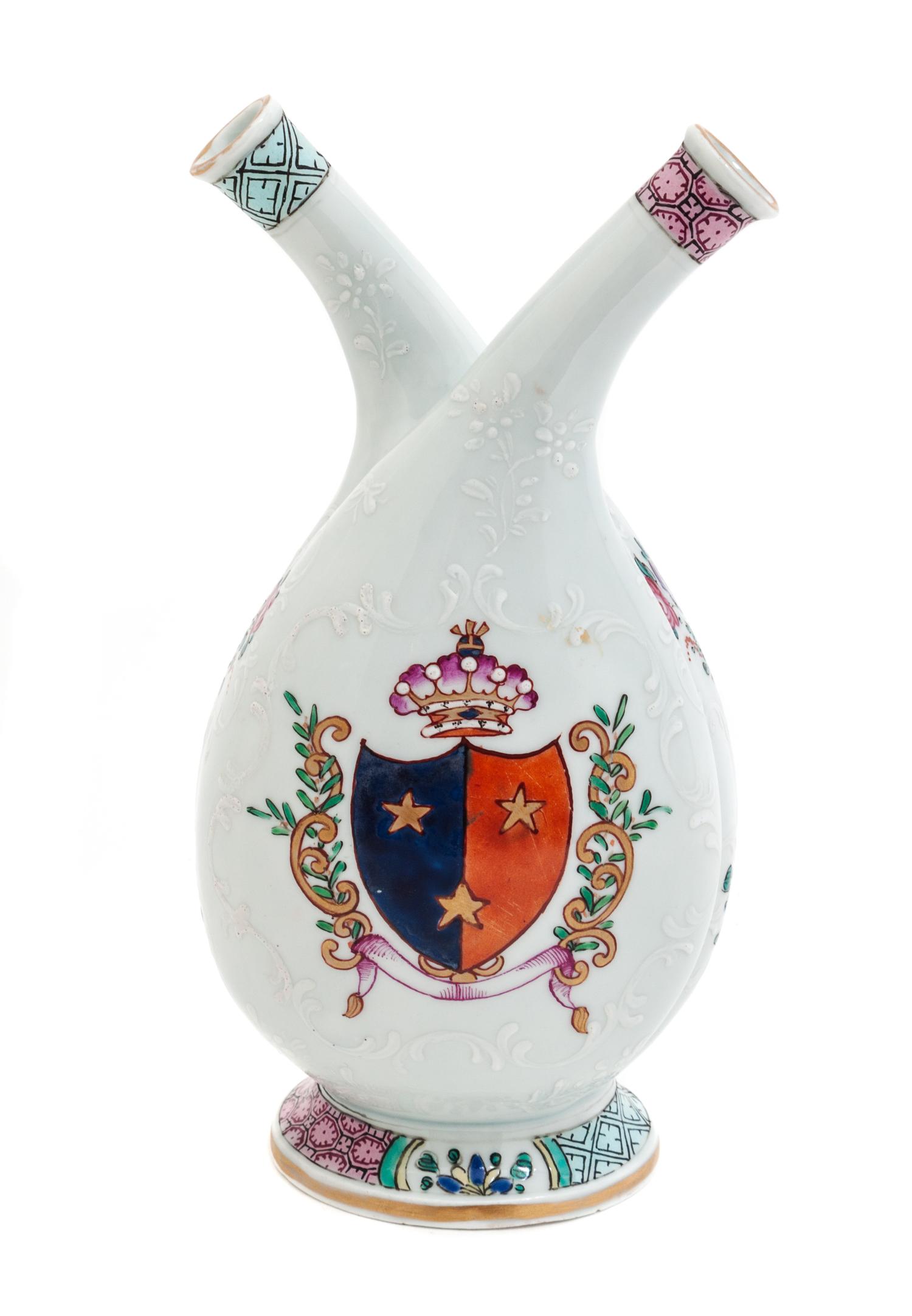 A Samson Armorial Porcelain Double-Spouted Bottle Height 8 inches. — 19TH CENTURY