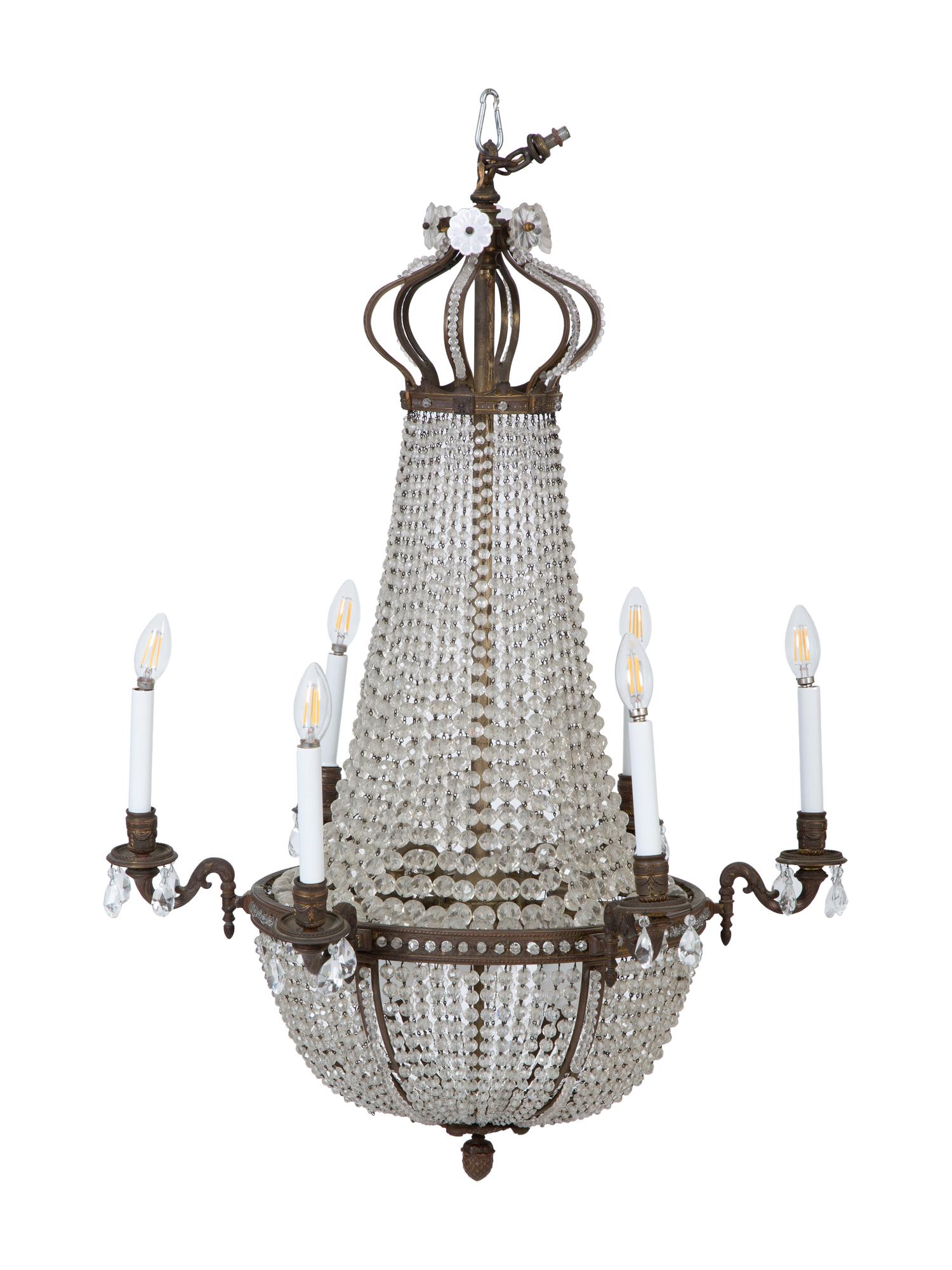 A Continental Six-Light Gilt Bronze and Crystal Swag Chandelier — 19th/20th Century