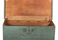 A Federal Blue Painted Poplar DAR 1836 Inscribed Blanket Chest