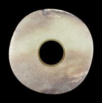 A Russet and Celadon Jade Bi Disc