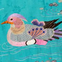 A Large Chinese Embroidered Silk Hanging Panel, Late 19th Century 清晚期 藍地綉花鳥大挂賬