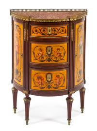 An Italian Painted Mahogany and Burlwood Demilune Commode Height 35 x width 25 1/4 x depth 12 3/8 inches. — LATE 19TH CENTURY