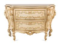 A Venetian Style Painted Bombé Commode