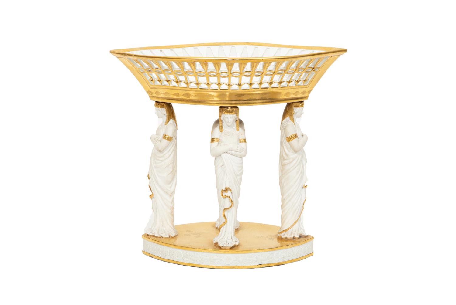 A Paris Porcelain Egyptian Revival Parcel Gilt Bisque Porcelain Centerpiece