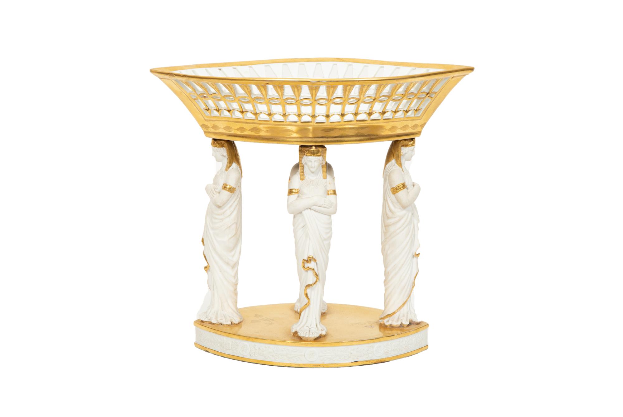 A Paris Porcelain Egyptian Revival Parcel Gilt Bisque Porcelain Centerpiece