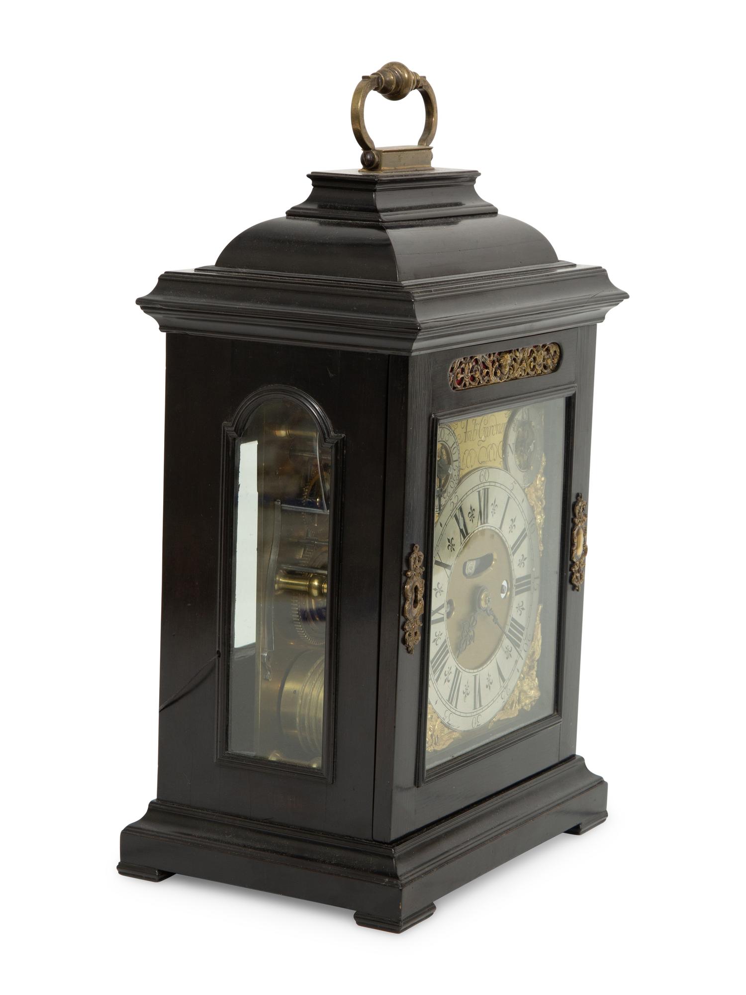 A Rare English Ebony Veneered Repeating Table Clock