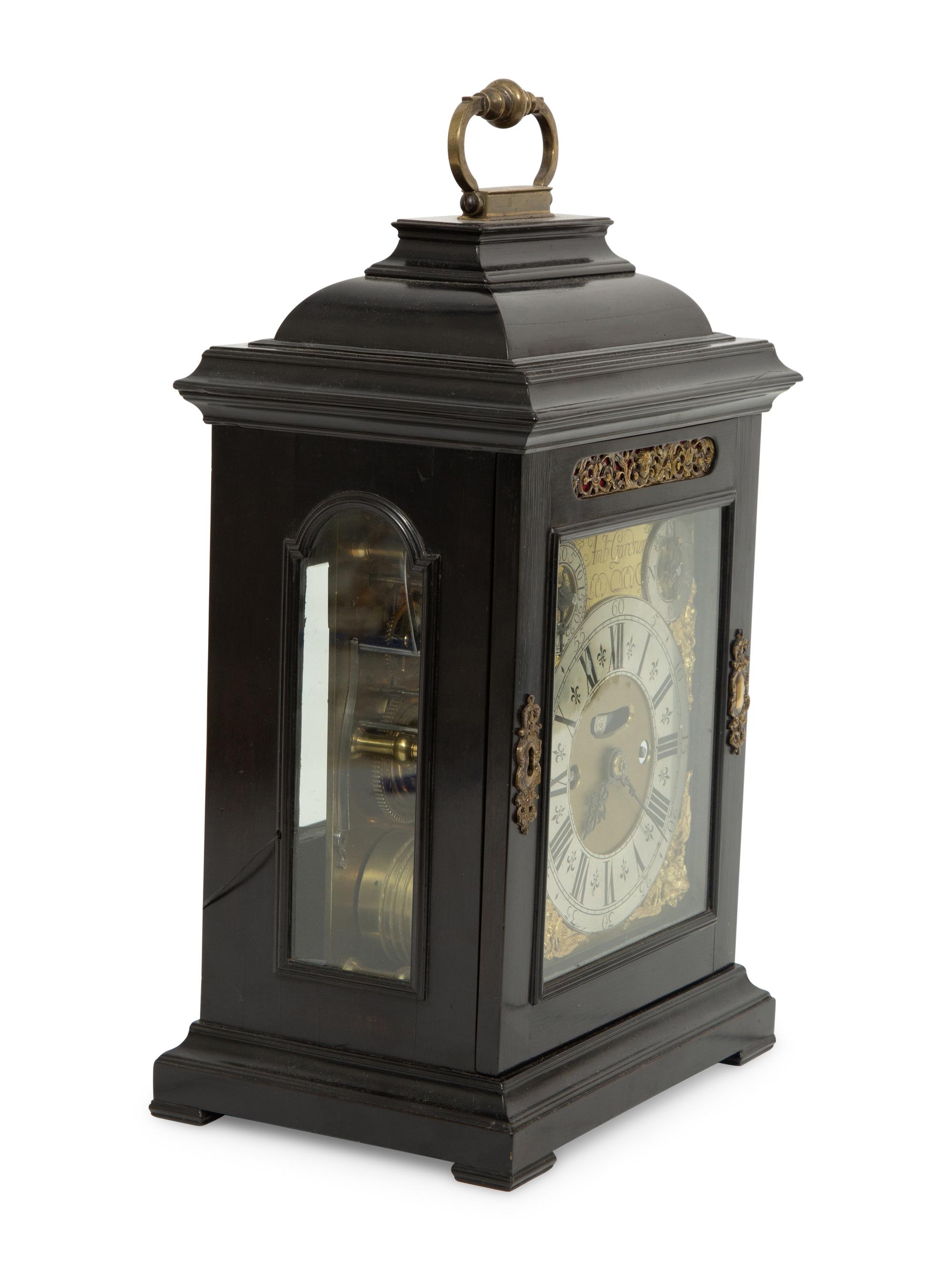 A Rare English Ebony Veneered Repeating Table Clock