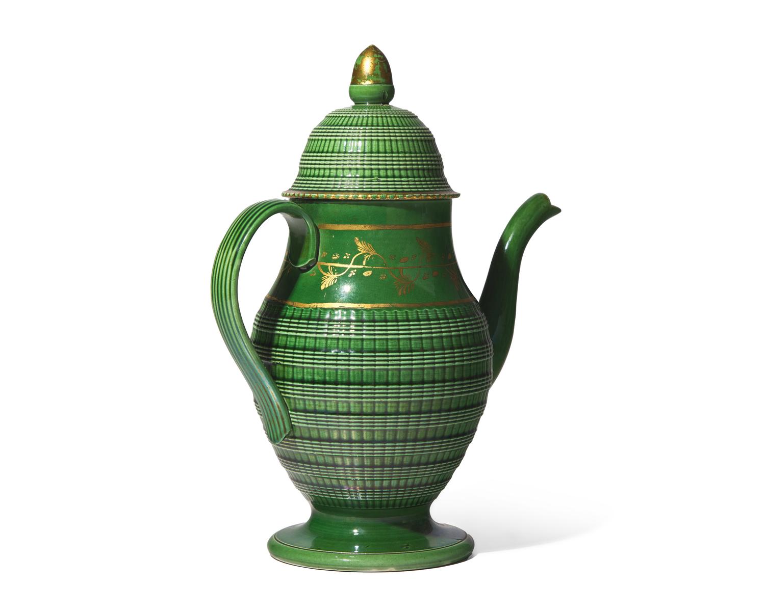 A Staffordshire Green and Parcel-Gilt Coffee Pot
