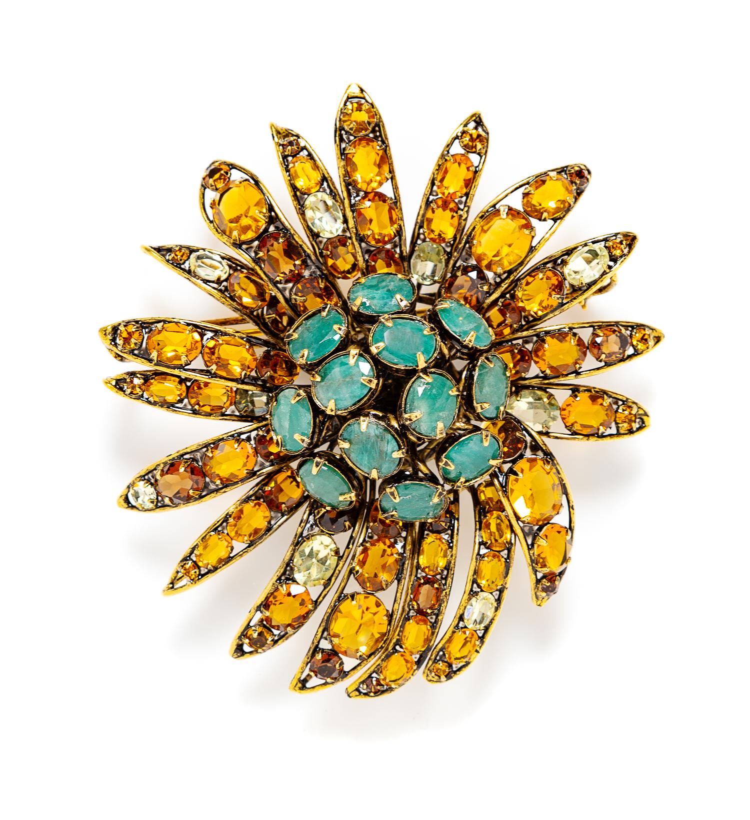 An Iradj Moini Citrine Floral Brooch, 3.5" diameter.