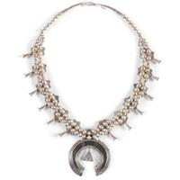 Navajo Silver and Turquoise Cluster Squash Blossom Necklace