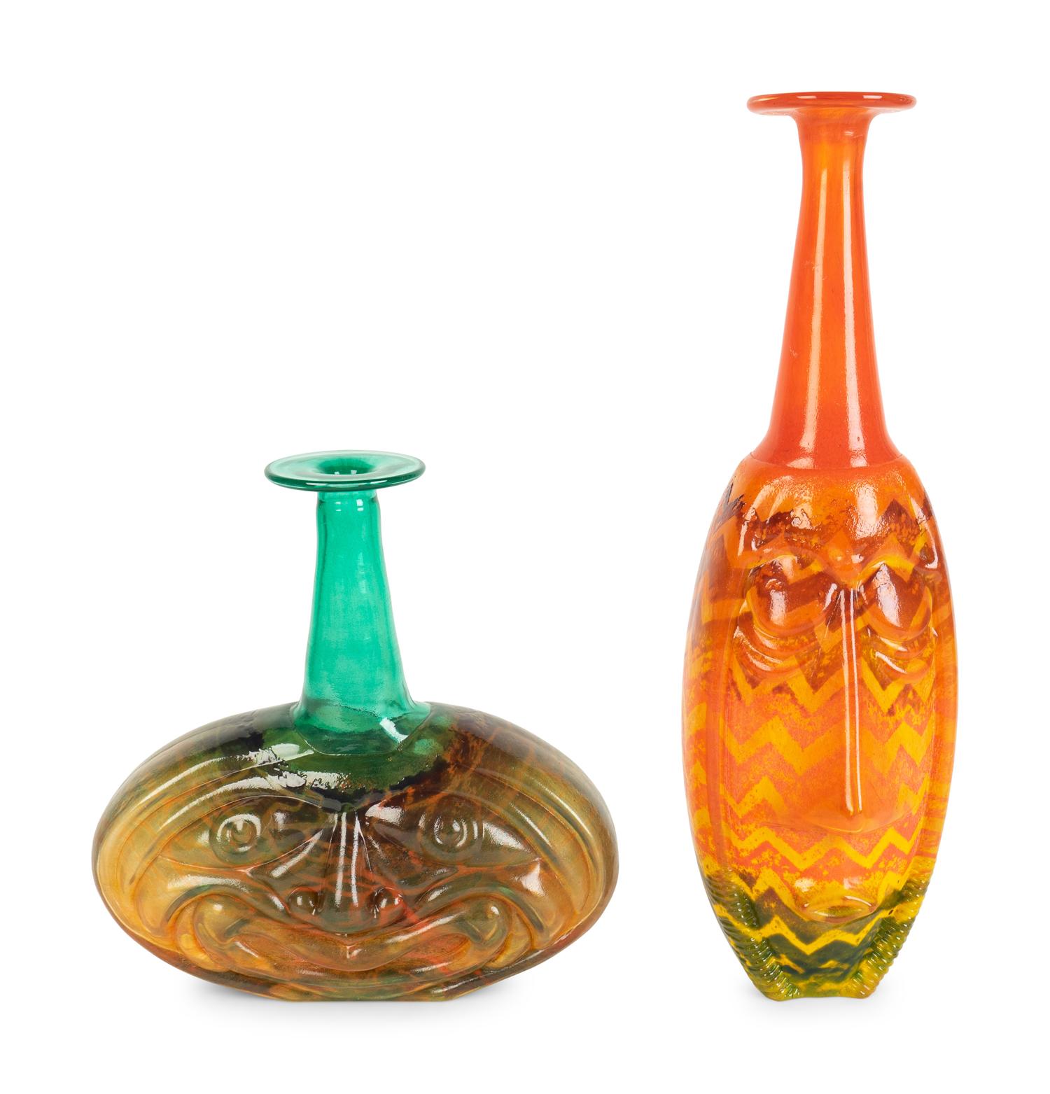 Two Kosta Boda Glass Face Vases — DESIGNED BY KJELL ENGMAN, 20TH CENTURY