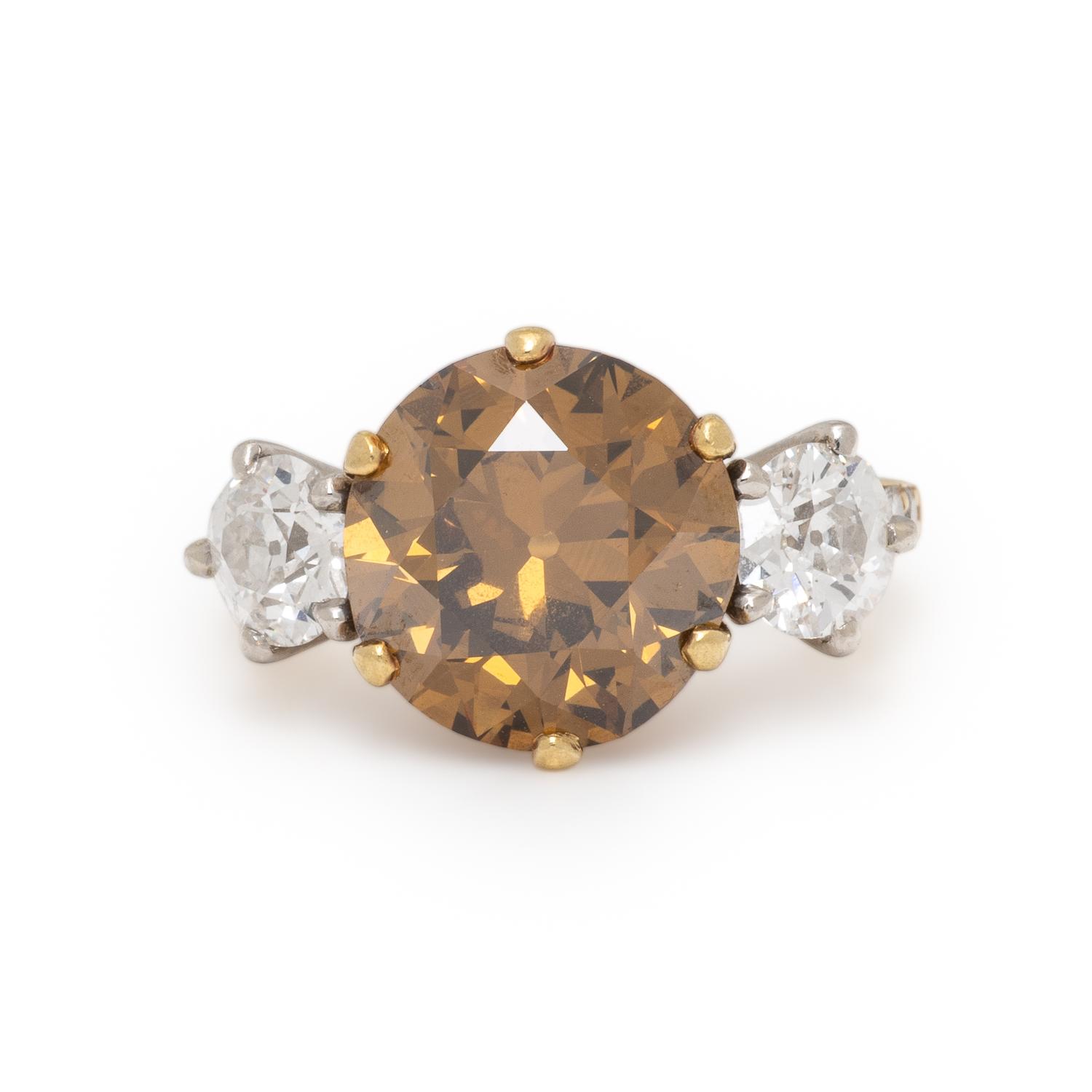 Fancy Deep Yellow-Brown Diamond and Diamond Ring