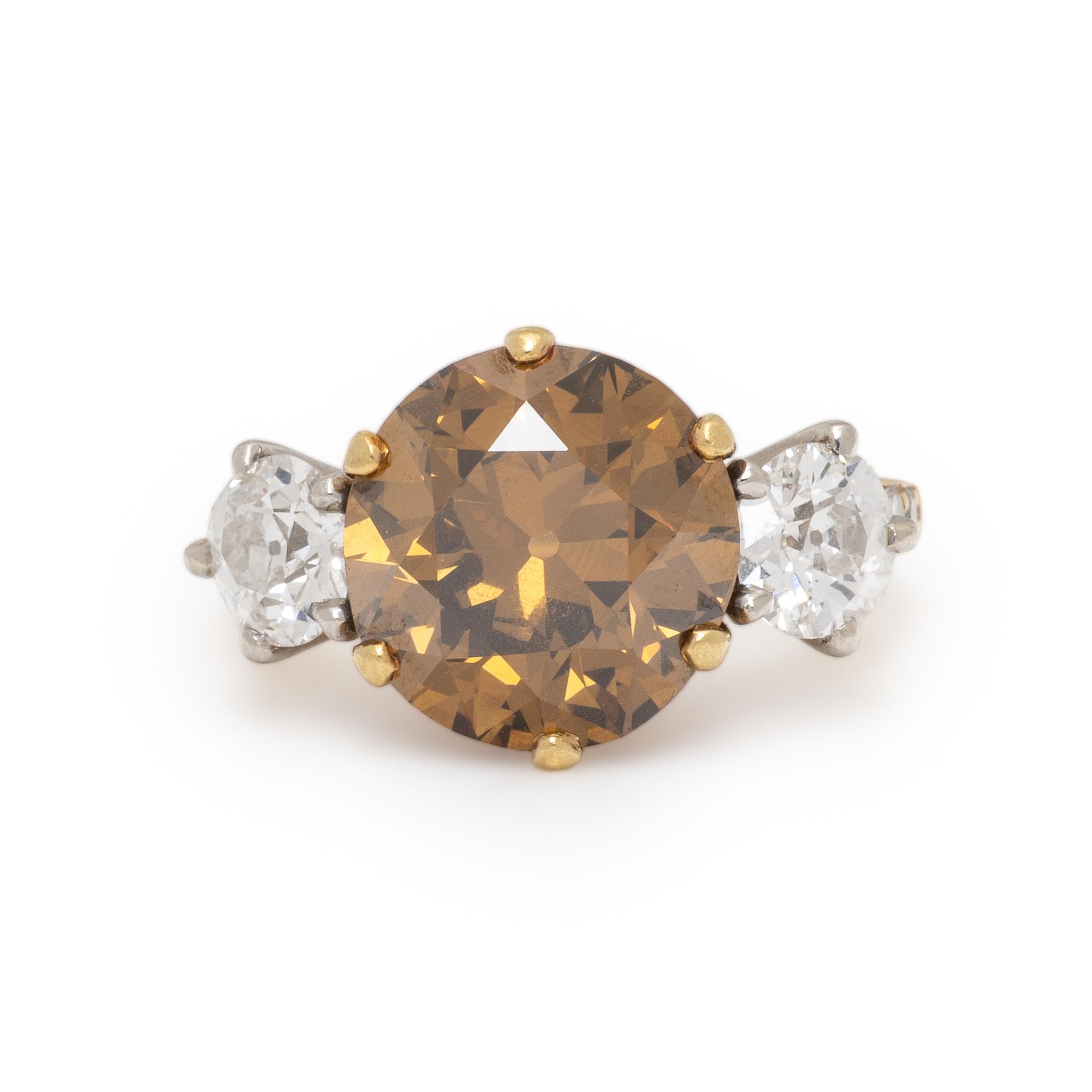 Fancy Deep Yellow-Brown Diamond and Diamond Ring