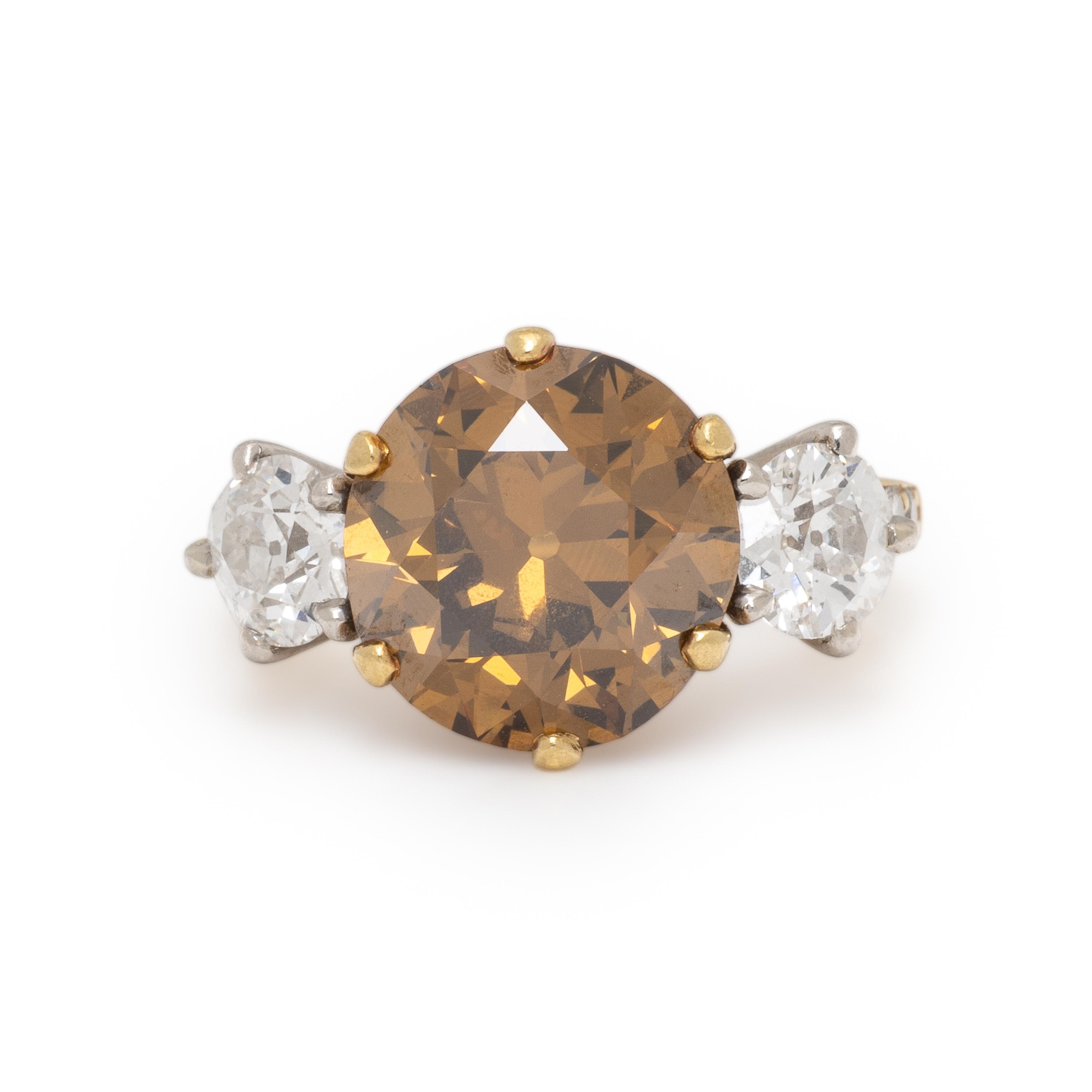 Fancy Deep Yellow-Brown Diamond and Diamond Ring