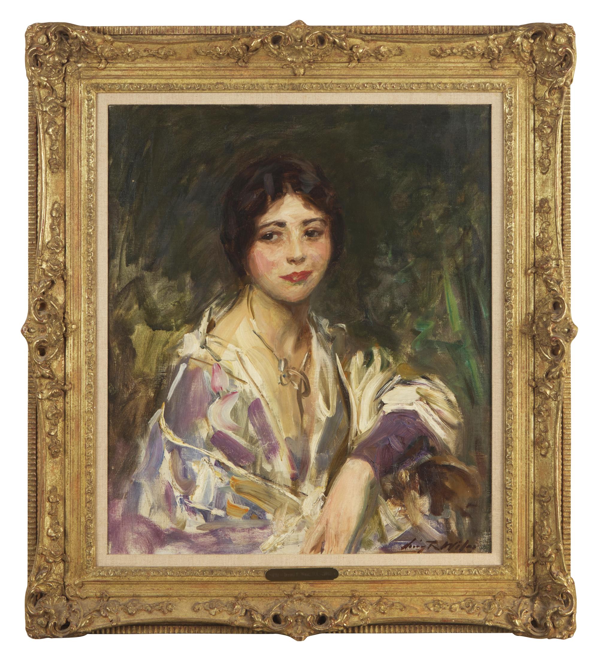 Woman in Purple and White