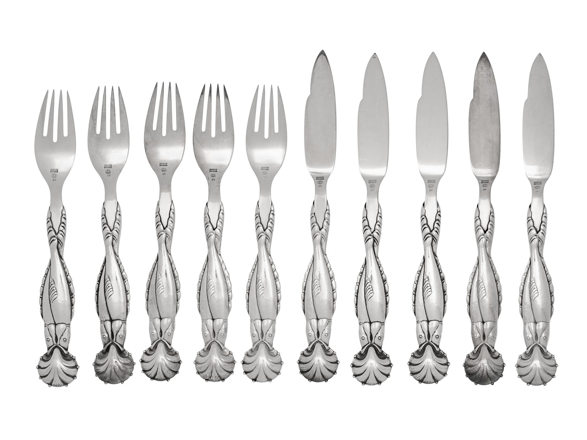 A Georg Jensen Silver Ornamental Fish Service