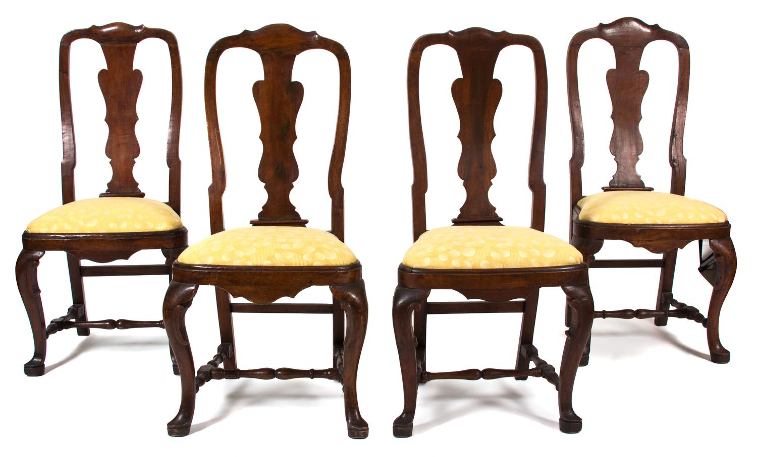 A Set of Four Queen Anne Walnut Side Chairs Height 43 inches. — 18TH CENTURY