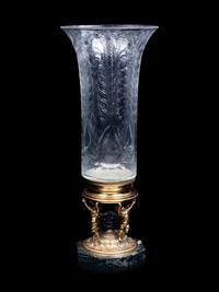 A French Gilt Bronze and Etched Glass Vase with Figural Supports
